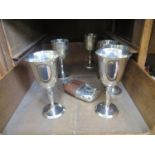 Four plated wine goblets, etc