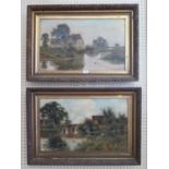 F.G. Fraser Bridge over a river at a village, and another - a pair oil on canvas signed and dated