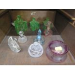 A collection of nine various scent bottles, trinket boxes and other table items