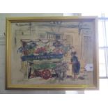 20th Century French School Andre Simone - Flower Cart oil on canvas indistinctly signed 34 x 45 cm