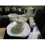 A white Shelley coffee service, with eight cups and saucers, two serving dishes, coffee pot and