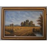 P Wilson Harvesting a field oil on canvas signed 60 x 90 cm