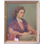 E.G. Roswell A young seated woman in a red shawl oil on canvas signed 50 x 40 cm