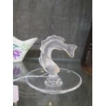 A crystal glass ring dish in form of koi fish, hand signed Lalique France, 9 cm high