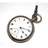 A silver open face pocket watch by Omega