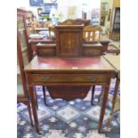 An Edwardian inlaid rosewood lady's writing table and sewing box, the raised back with cupboard door