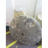 A staddle stone, in two parts, top 58 cm diameter, base 62 cm high