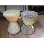 A pair of Victorian upholstered stools, of waisted design, one with original woolwork seat, on pad