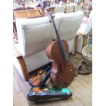 A Stentor Student violin and bow, 60 cm total length, cased, another junior violin, 47 cm total
