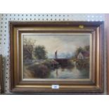 Albert Barker Sonning Lock, Thames oil on canvas inscribed on the reverse 24.5 x 37 cm