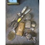 A small collection to include silver earrings, silver ring, a silver vesta case and perfume flask