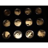 A cased set of twelve Royal Mint silver gilt coins from The Golden History of Powered Flight series,