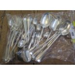 A collection of silver rat tail cutlery consisting of six Georgian dinner forks, six serving spoons,