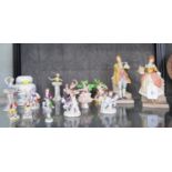 Four pairs of Continental miniature figurines, four other miniature figures, a pair of Japanese