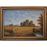 P Wilson Harvesting a field oil on canvas signed 60 x 90 cm