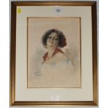 Narciso Scotti 1907-? A Winsome Coquette Watercolour signed 29cm x 21.5cm
