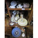 A Victorian cottage pastel burner, six Coalport reproduction pastel burners, Wedgwood Jasperwares,