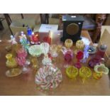 Various Venetian glass, including glasses, vases and dishes, cranberry glass and Victorian