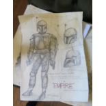 A pencil drawing of 'Boba Fett' Bounty Hunter from Star Wars - Empire Strikes Back, signed '