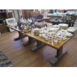 An oak refectory table, the rectangular top on a trestle base, 130 cm long, 106 cm wide, 72.5 cm