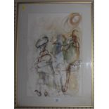 20th century Study of figures in costume pen and wash unsigned 50 x 33 cm