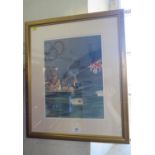 John B? British rowers hoisting the flag at 2000 Olympics Watercolour indistinctly signed 36cm x