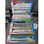 Eight N gauge Japan Railways trains. No.78 Tsubame 2T Express train, no.73 Railstar white bullet