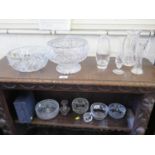 A cut glass rose bowl, 20 cm diameter, a Stuart Crystal bowl and various other cut glass dishes