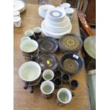 Denby brown stoneware table wares, including soup bowls, egg cups and side plates, and a set of