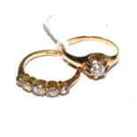 Two ladies rings, one set with five diamonds in 18ct gold, the other a single stone diamond ring