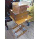 A 19th century chequerbanded fruitwood octagonal box, 28 cm wide, a brass bound writing box, and a