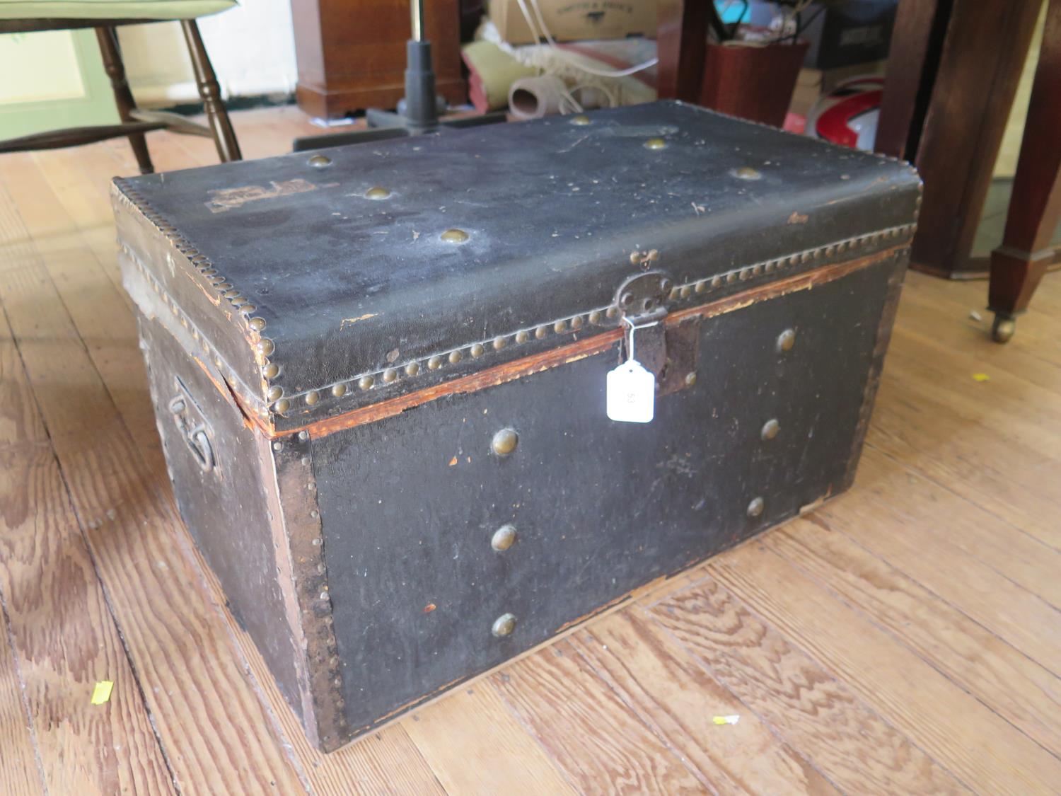 A fabric covered travelling trunk, 68 cm wide, 40 cm deep, 40 cm high