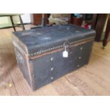 A fabric covered travelling trunk, 68 cm wide, 40 cm deep, 40 cm high