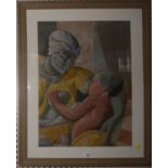 Kofi Antubam (Ghana 1922 - 1964) Mother and child watercolour signed and dated 1950 58 x 43 cm