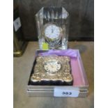 A Carrs of Sheffield silver bedside clock, 2000, and a Wedgwood crystal clock (2)