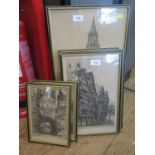 After Edward Sharland Six etchings of architecture, including Toledo Cathedral, Fleet Street,