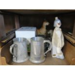 Wedgwood collectors plates, pair of Royal Worcester egg coddlers, other ornaments, pewter tankards