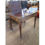 A boxwood lined mahogany side table, converted from a 19th century Pembroke table, with single