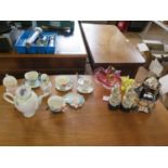 Six various Franz tea cups and saucers, teapot and cream jug