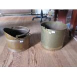 Two brass coal buckets