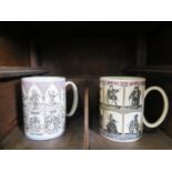 Two Wedgwood mugs commemorating Gilbert and Sullivan operas and William Shakespeare