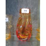 A James Powell & Son (Whitefriars) glass knobbly vase in amber, 18 cm high