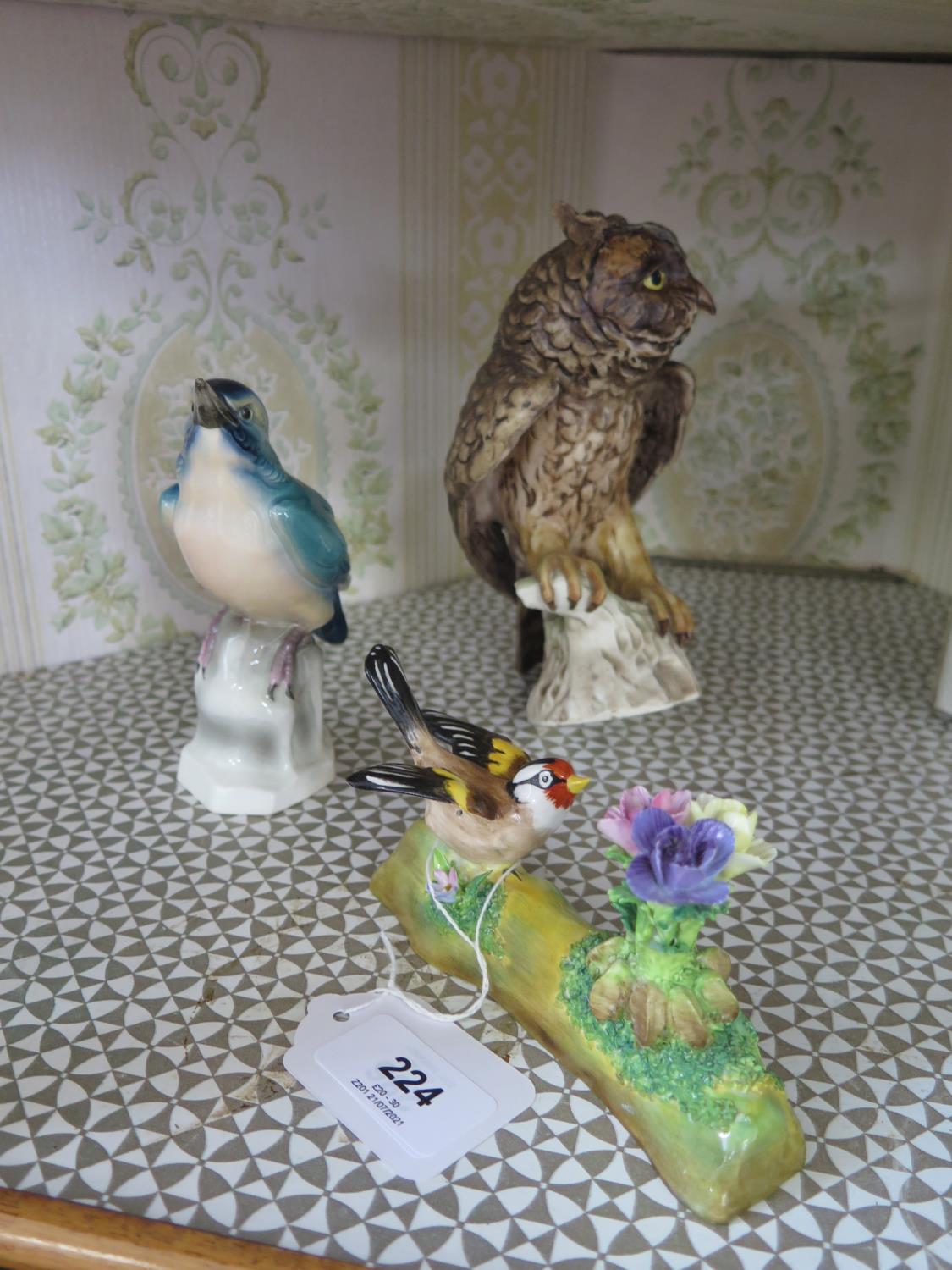 A Goebel model of a screech owl, c1969, a Katschute kingfisher and a Crown Staffordshire T.L.