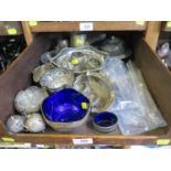 A collection of silver plate to include Indian white metal bowls and a muffin warmer