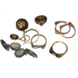 A small collection of rings, earrings with bird motifs and a pair of cufflinks