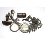A collection of silver items to include miniature sugar shaker, 29 mm high, a 1920s round photo
