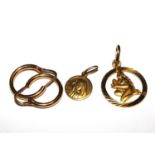 A pair of 18 carat gold earrings together with two 18 carat gold small pendants
