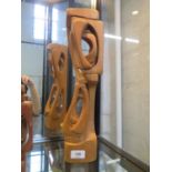 Brian Willshire Abstract double interlocking wood sculpture, signed and dated 1988 on the base, 42.5