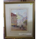 Attributed to George Soper French street scene with ruin beyond pencil and watercolour stamped on