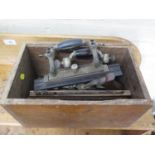 A Stanley Universal Combination plane, No. 55, with four cutter boxes containing 46 blades, and